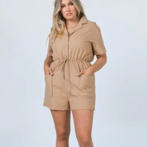 Princess Polly NWT Tan Brown Linen Blend Shorts Romper